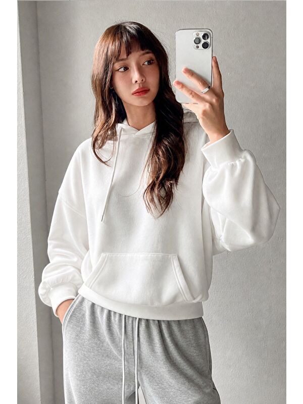 Tarz Cool Kadın Oversize Kapüşonlu Sweatshirt Rahat Kalıp Günlük Basic Hoodie