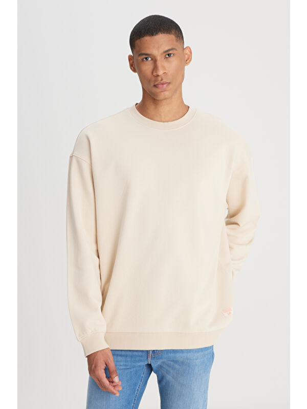 Lee Loose Fit Bisiklet Yaka %100 Pamuk Ekru Sweatshirt