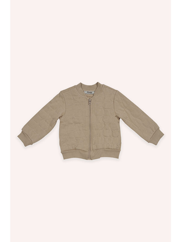 Panço Kız Bebek Kedi Kapitoneli Fermuarlı Bej Sweatshirt