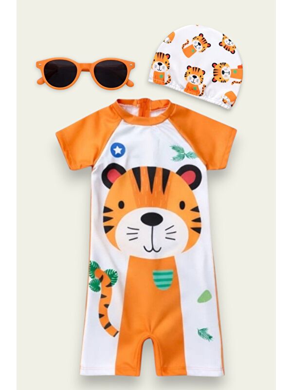 My Kids Wear Çocuk Desenli Mayo Takımı - Bone ve Güneş Gözlüğü Hediyeli 2'li Set 12713