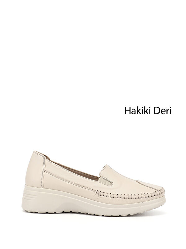 GÖNDERİ(R) Kadın YENİ BEJ Dolgu Taban Hakiki Deri Comfort Ayakkabı