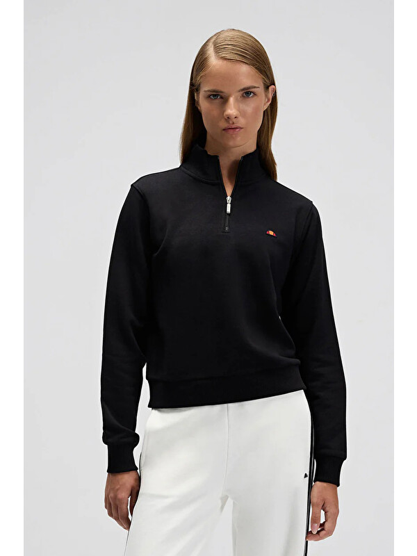 Ellesse Pamuklu Regular Fit Yarım Fermuarlı Dik Yaka Kadın Sweat EF557-BK