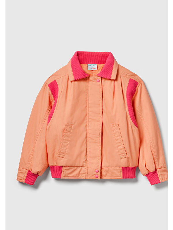 United Colors Of Benetton Kız Çocuk %100 Pamuk Ribanalı Gizli Fermuar ve Çıtçıt Kapamalı Bomber Stranger Things Ceket