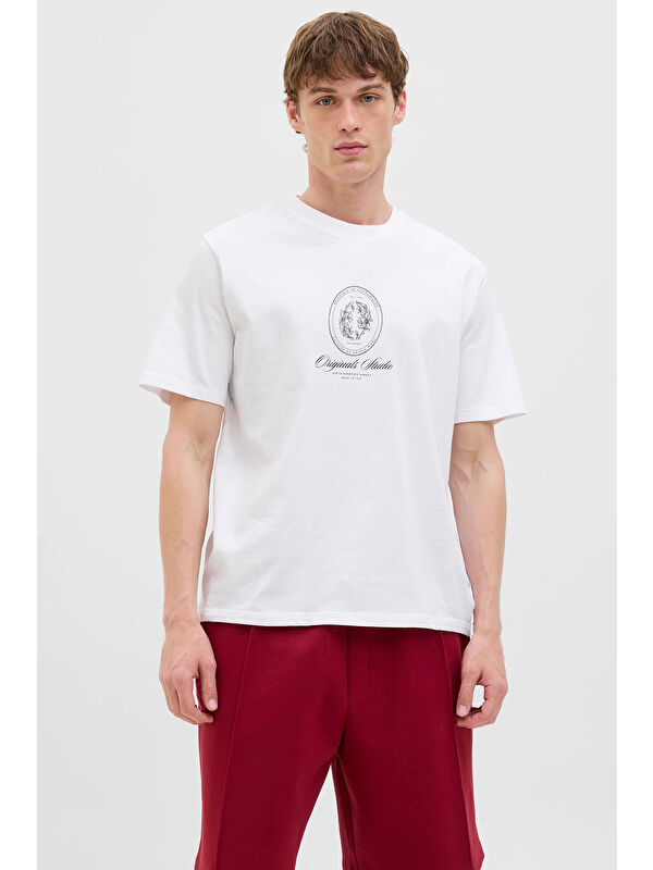 Jack & Jones Originals Jordia Baskılı Pamuklu Relaxed Fit Bisiklet Yaka %100 Pamuk Tişört 12286609