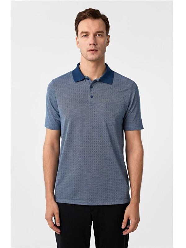 Süvari Lacivert Regular Armürlü Polo Yaka Tişört
