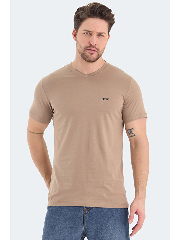 SLAZENGER RIVALDO Erkek %100 Pamuk Tişört Kahve