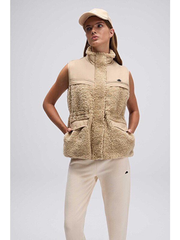 Ellesse Logolu Regular Fit Dik Yaka Polar Yelek Kadın EF545-BG