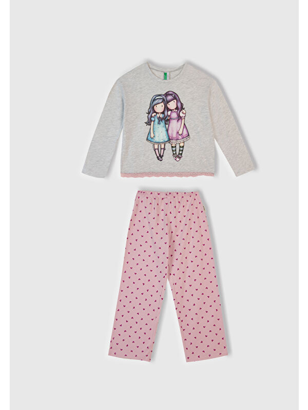 United Colors Of Benetton Kız Çocuk Beyaz Mix Üstü Baskılı Altı Desenli Pijama Takımı