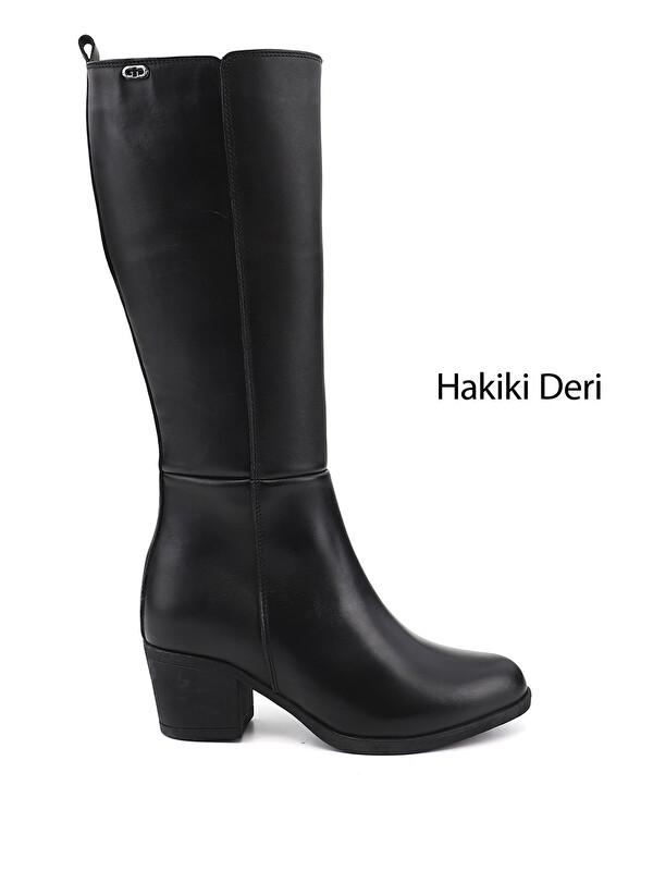 GÖNDERİ(R) Kadın SİYAH Fermuarlı Kalın Topuklu Hakiki Deri Çizme
