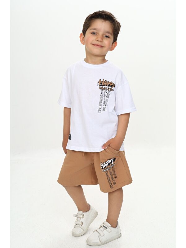Toontoykids Erkek Çocuk Happy Yazı Baskılı Şortlu Takım