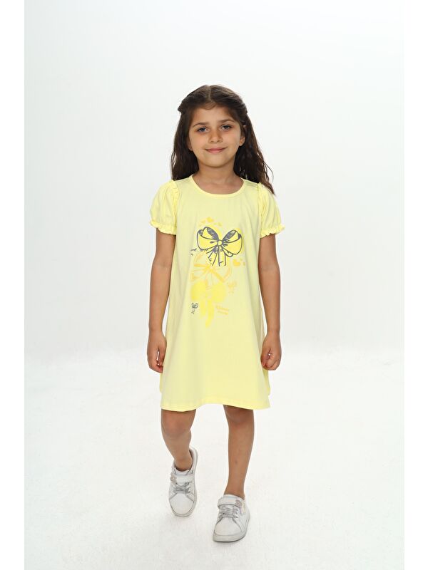 Toontoykids Kız Çocuk Fiyonk Baskılı Elbise