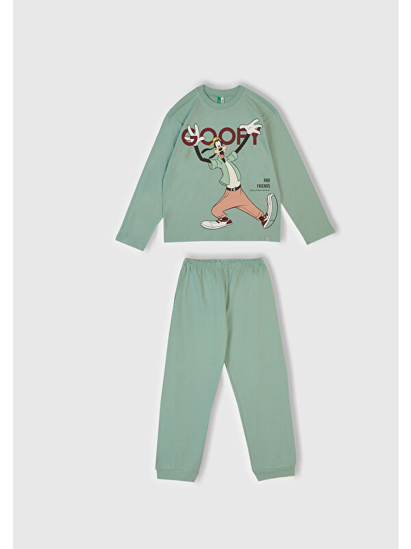 United Colors Of Benetton Erkek Çocuk Açık Yeşil Üstü Baskılı Altı Paçası Lastikli Pijama Takımı