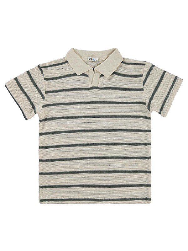 Civil Boys Polo Yaka Çizgili 10-13 Yaş Tişört - Haki