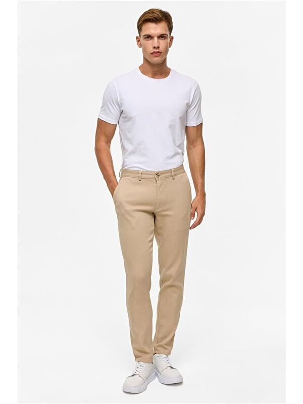 Süvari Bej Slim Armürlü Pantolon