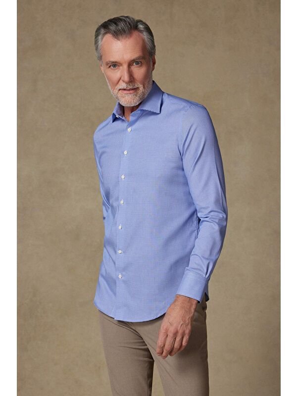 ABBATE Donatello Non Iron Armür Pamuklu Slim Fit Açık Mavi Klasik Yaka Erkek Düz %100 Pamuk Gömlek