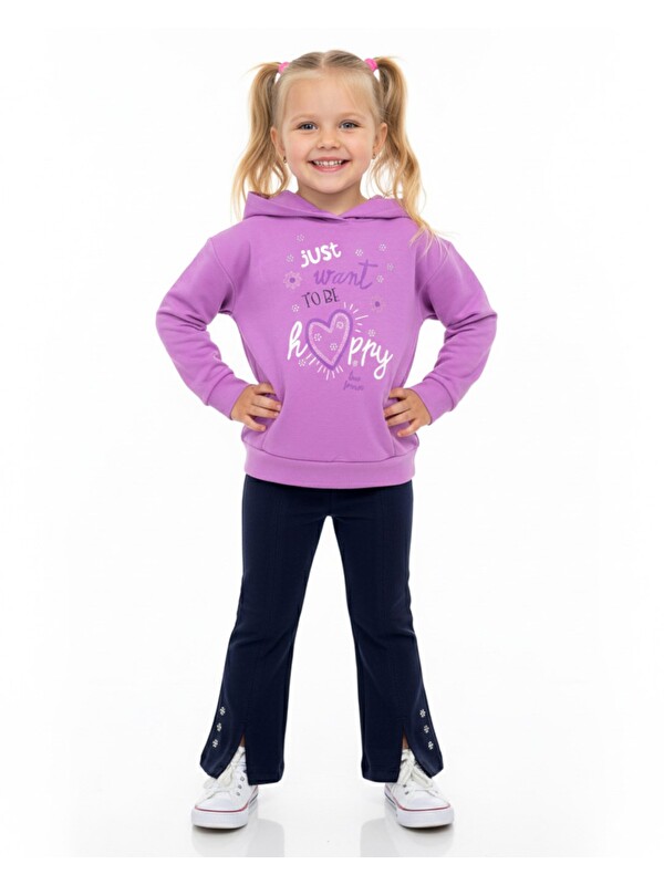 Ege Bebek Kız Çocuk İspanyol Paça Taytlı Kapüşonlu Sweatshirtlü Mevsimlik Alt Üst Takım