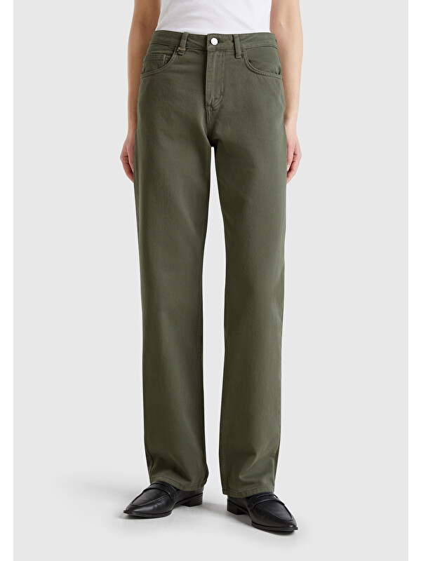 United Colors Of Benetton Kadın Soluk Yeşil %100 Pamuk Normal Bel Regular Fit Denim Pantolon