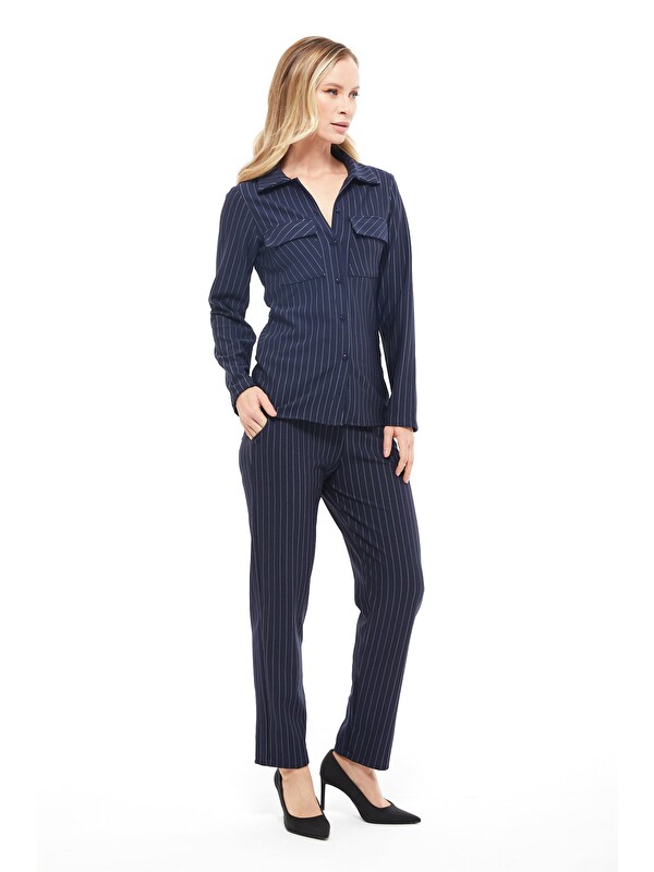 Fullamoda Çizgili Çift Cepli Slim Fit 2 Li Takım