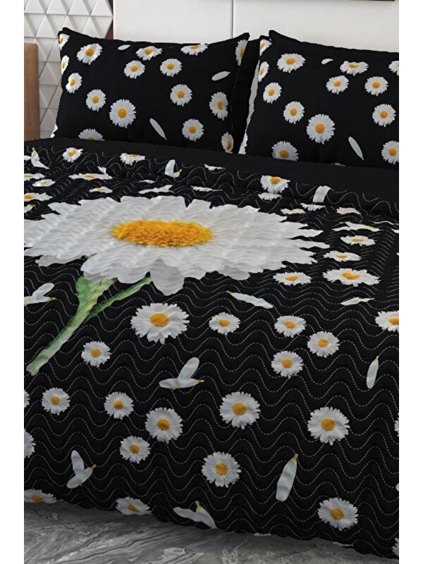 Çeyiz Diyarı Daisy Mikro Saten 3D Dijital Baskılı Dört Mevsim Çift Kişilik Nevresim Takımı
