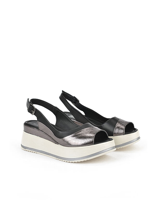 Kadın Hakiki Deri Dolgu Topuk Sandalet 151992Z50020 Siyah - Görsel 3