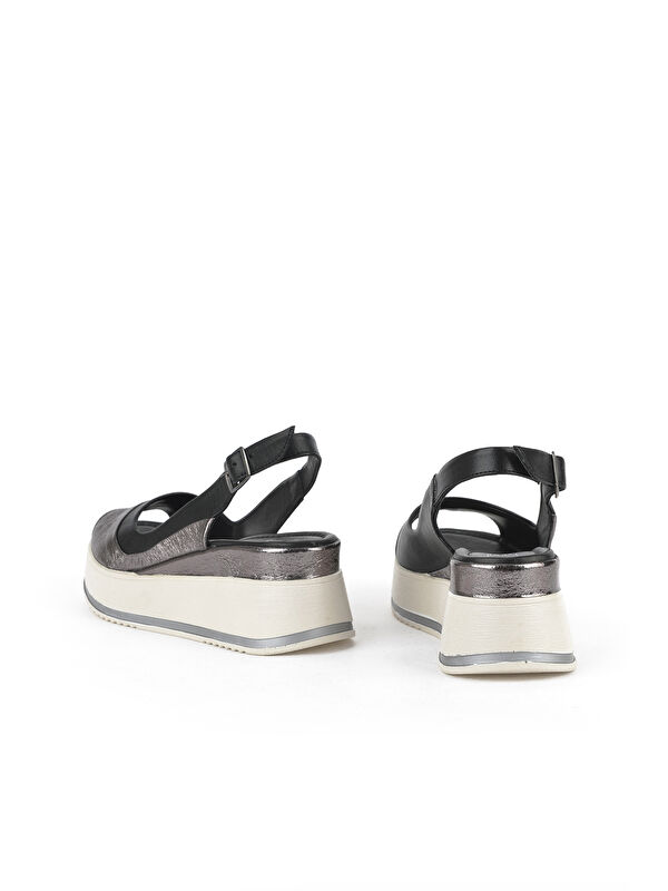 Kadın Hakiki Deri Dolgu Topuk Sandalet 151992Z50020 Siyah - Görsel 4