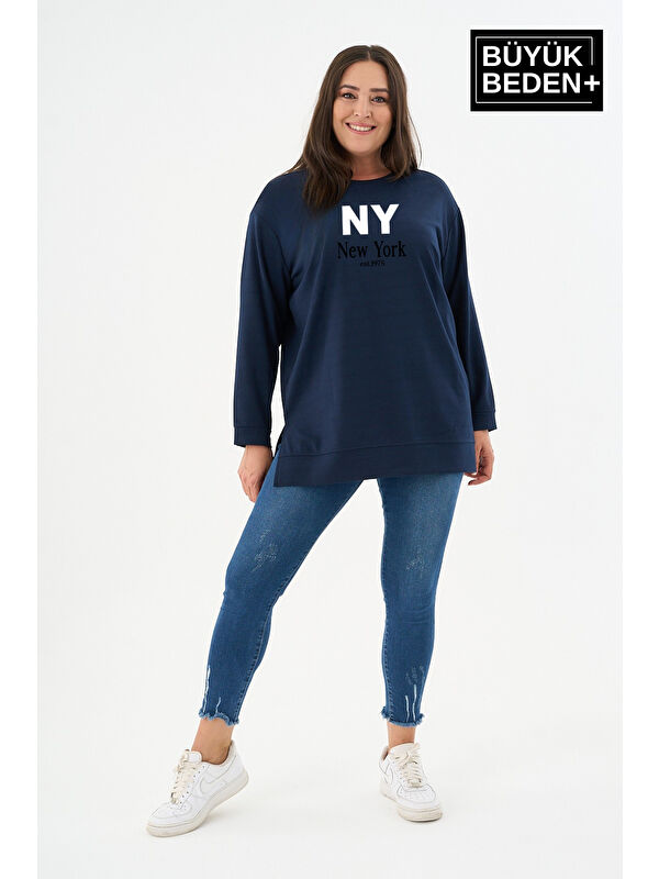 Süperlife Kadın Tunik Büyük Beden NY NEWYORK Baskılı ince Sweatshırt SPR26BTK990-1
