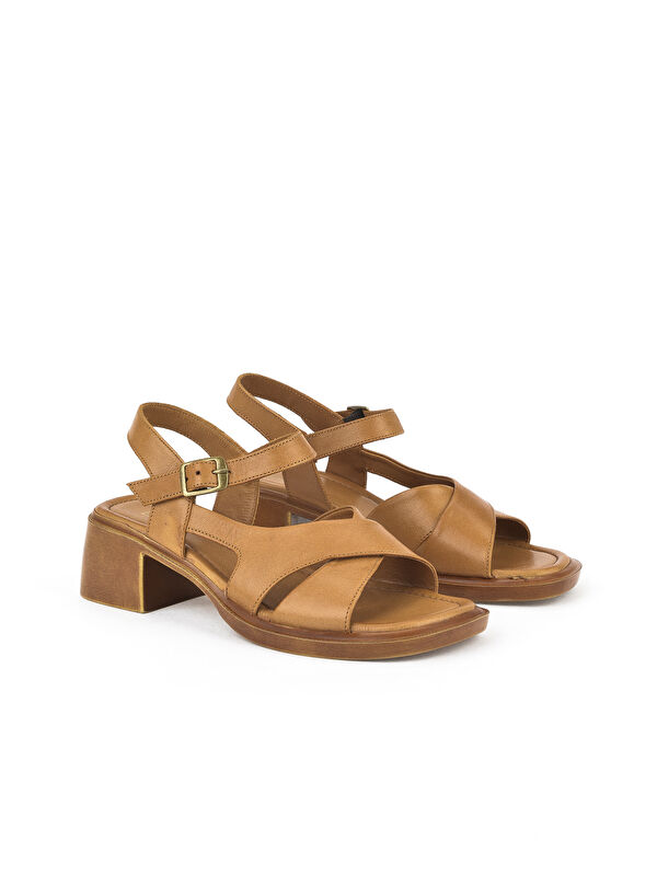 Kadın Hakiki Deri Topuklu Sandalet 151992Z8002 Taba - Görsel 3