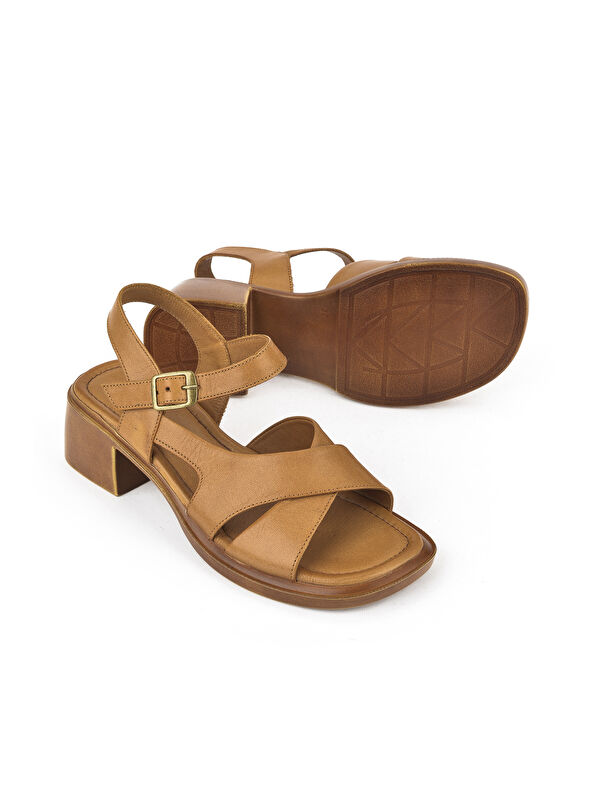 Kadın Hakiki Deri Topuklu Sandalet 151992Z8002 Taba - Görsel 5