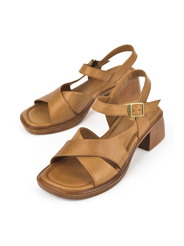 Kadın Hakiki Deri Topuklu Sandalet 151992Z8002 Taba - Görsel 6