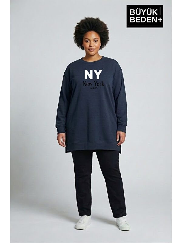 Süperlife Kadın Tunik Büyük Beden NY NEWYORK Baskılı ince Sweatshırt SPR26BTK990-1