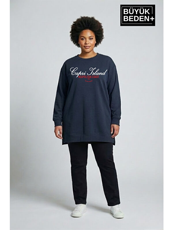 Süperlife Kadın Tunik Büyük Beden Capri Island Baskılı ince Sweatshırt SPR26BTK990-1