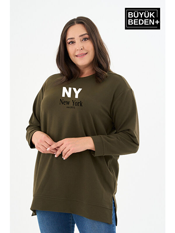 Süperlife Kadın Tunik Büyük Beden NY NEWYORK Baskılı ince Sweatshırt SPR26BTK990-1