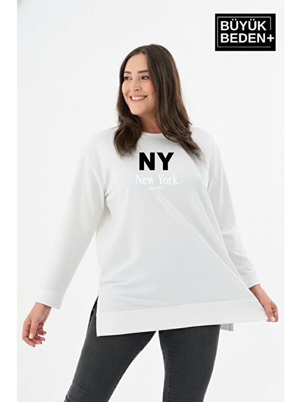 Süperlife Kadın Tunik Büyük Beden NY NEWYORK Baskılı ince Sweatshırt SPR26BTK990-1