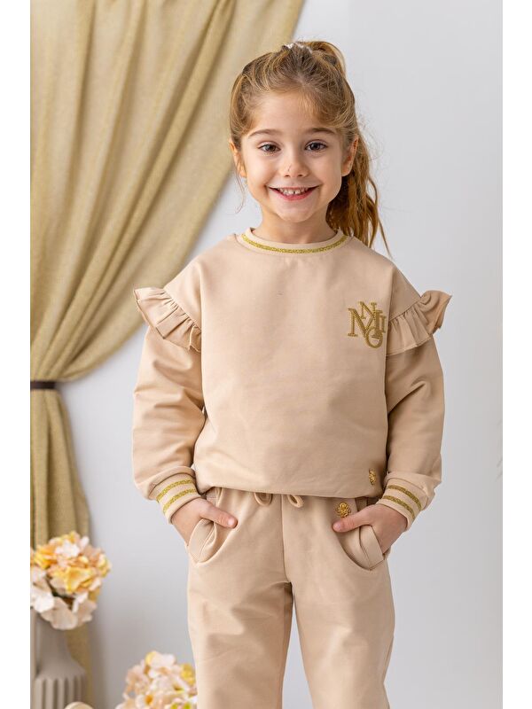ZEYLAND Kız Çocuk Kolları Fırfırlı Sweatshirt - Bej