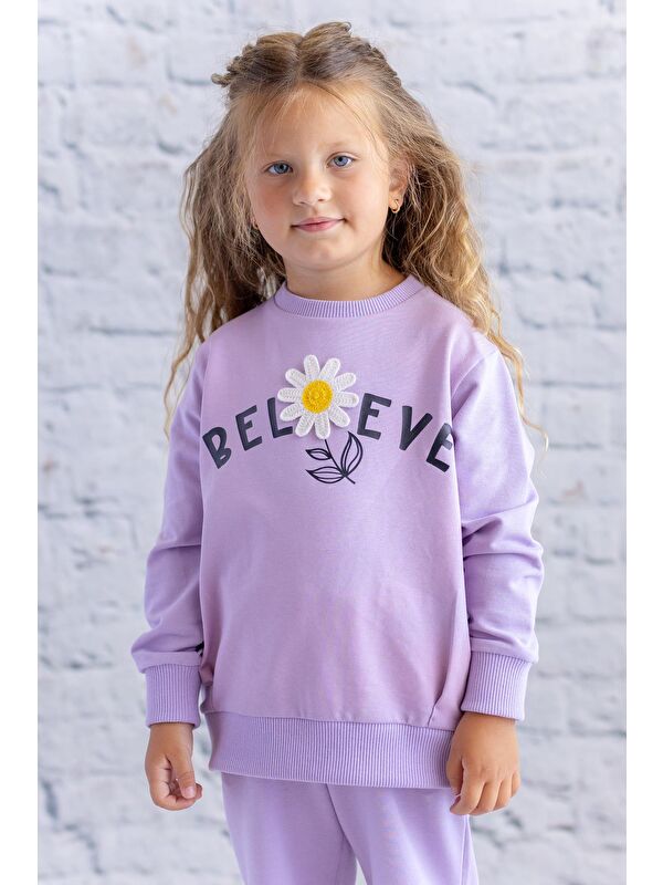 ZEYLAND Kız Çocuk Çiçek Aksesuarlı Sweatshirt - Lila