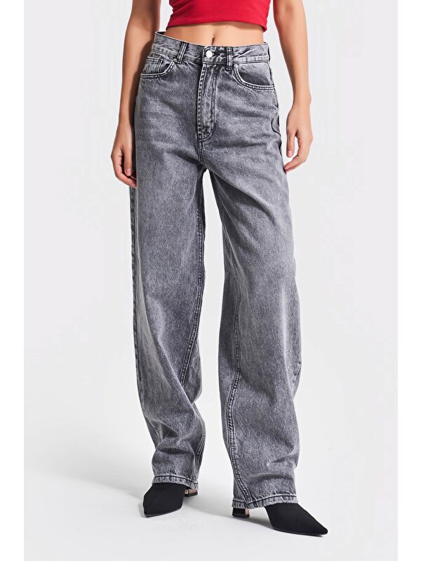 It's Basic Kadın Gri Renk 4S5-13 Skater Fit Bol Kesim  83cm %100 Pamuk Denim Jean - S000355599-20600