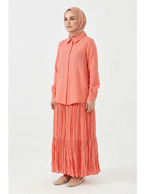 Remsa Sedef Düğme İşlemeli Kraş Etekli Cupra Takım 59141 Mercan