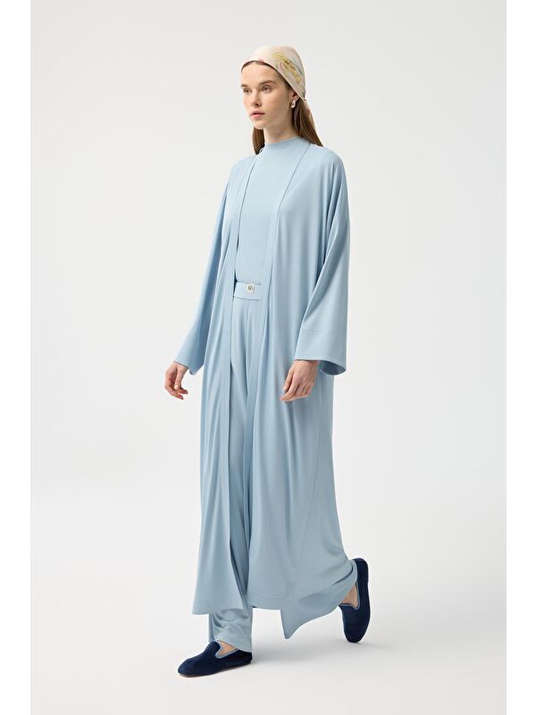 Kadriye Baştürk Modal Cupra Pantolon Bluz Abaya Takım Mavi