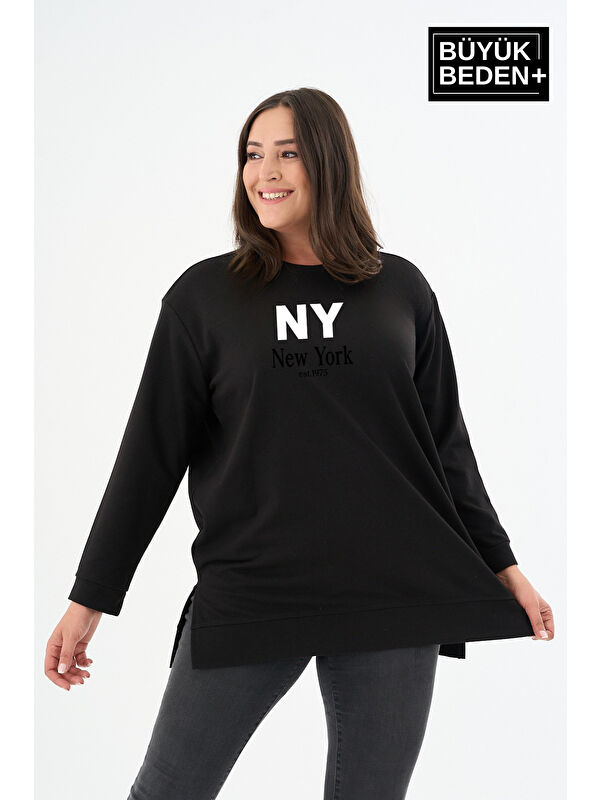 Süperlife Kadın Tunik Büyük Beden NY NEWYORK Baskılı ince Sweatshırt SPR26BTK990-1