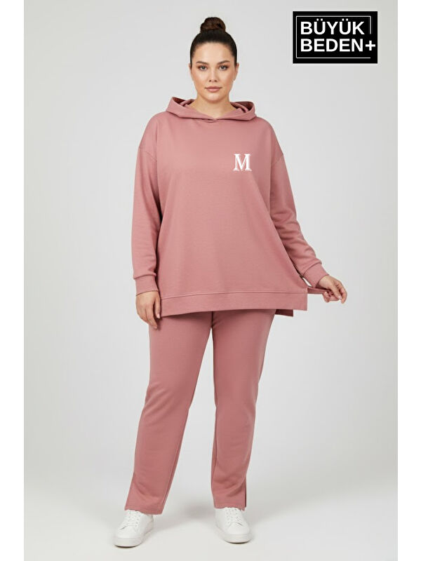 Süperlife Büyük Beden Kapüşonlu M Baskılı Tunik ince Sweatshırt SPR26BTK991-4