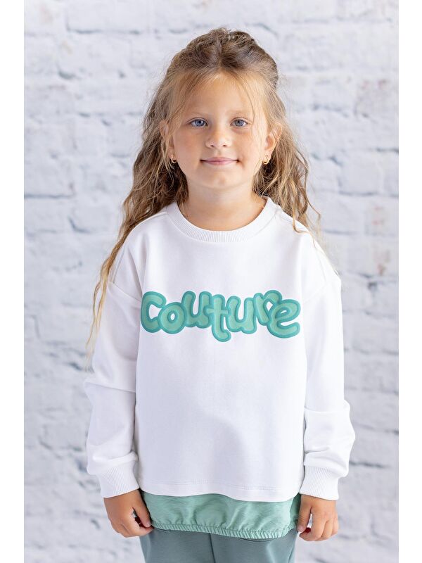 ZEYLAND Kız Çocuk Paraşüt Kumaş Garnili Baskılı Sweatshirt - Ekru