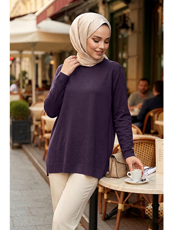Remsa Nuss Basic Triko Tunik 902 Koyu Mor