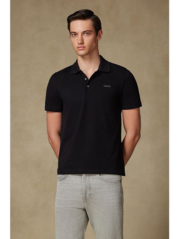 ABBATE Royal Pike Pamuklu Comfort Fit Siyah Polo Yaka Erkek Düz Polo Shirt