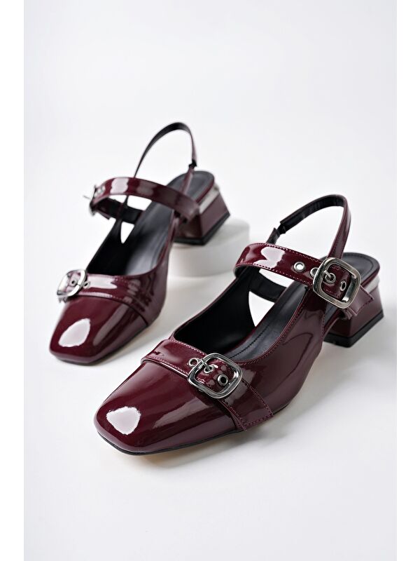 YUQİ Arkası Açık Küt Burun Çift Kemerli Kadın Günlük Klasik Kısa Topuklu Ayakkabı - Görsel 3