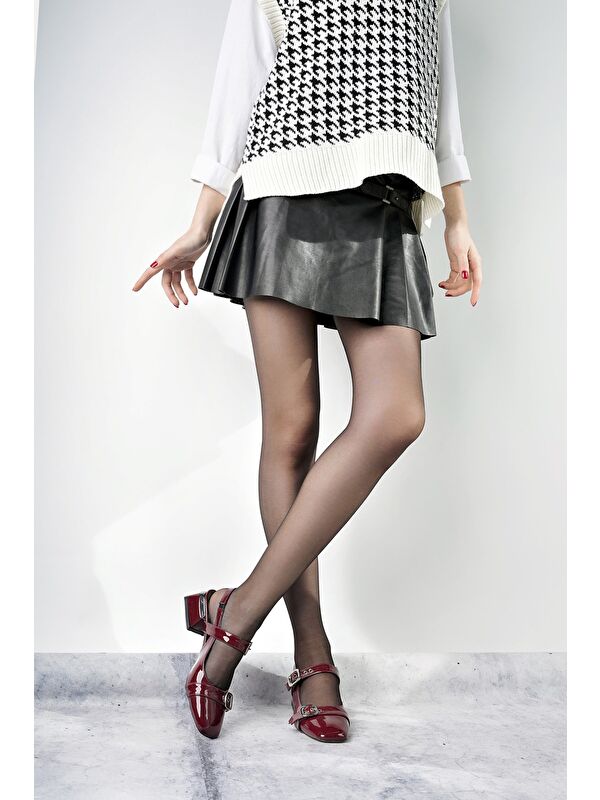 YUQİ Arkası Açık Küt Burun Çift Kemerli Kadın Günlük Klasik Kısa Topuklu Ayakkabı - Görsel 4