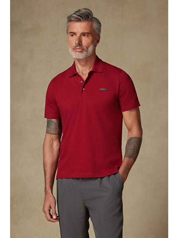 ABBATE Royal Pike Pamuklu Comfort Fit Bordo Polo Yaka Erkek Düz Polo Shirt