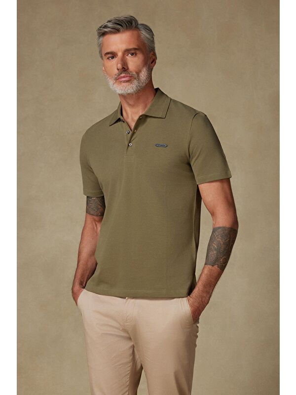 ABBATE Royal Pike Pamuklu Comfort Fit Haki Polo Yaka Erkek Düz Polo Shirt