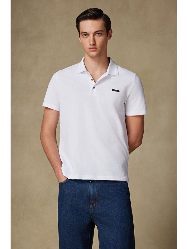 ABBATE Royal Pike Pamuklu Comfort Fit Beyaz Polo Yaka Erkek Düz Polo Shirt