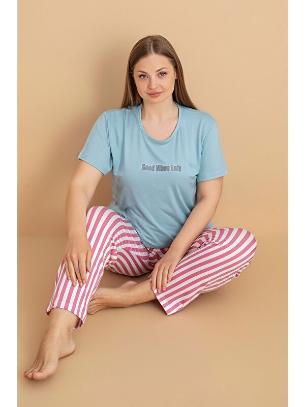 Fullamoda Çiçek Desenli Büyük Beden Pijama Takımı