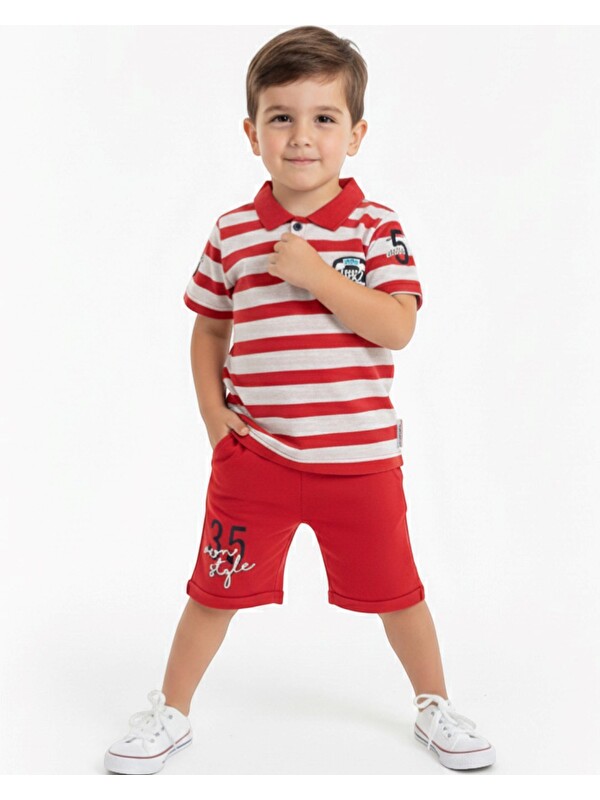 Ege Bebek Erkek Çocuk Günlük Çizgili Polo Yakalı T-shirt Ve Şort Alt Üst Takımı